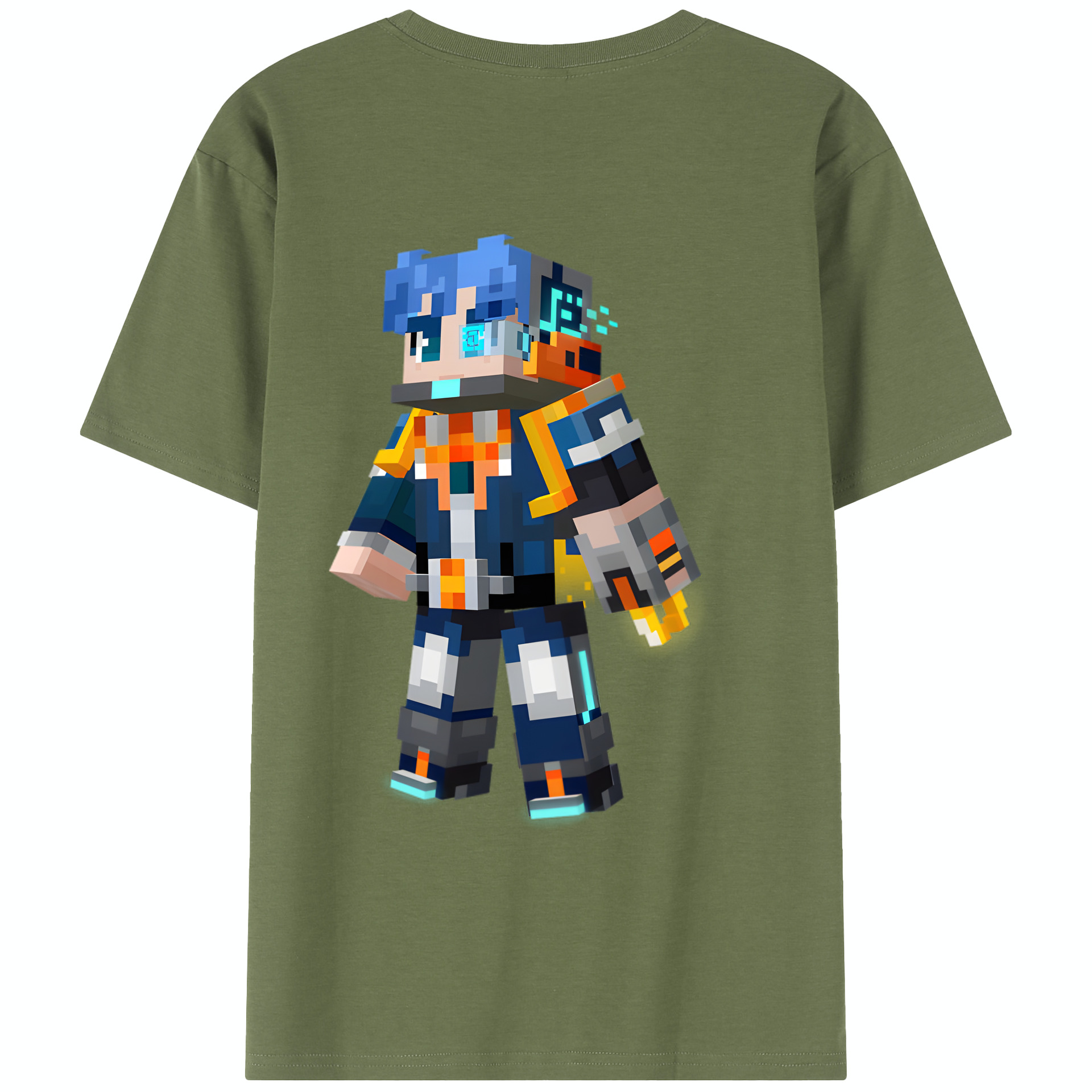 （画像用） マインクラフト ブロックの世界 Minecraft MC Block world 綿100％半袖Tシャツ（背面プリント）